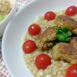 挽き肉のフライと残り御飯リゾット